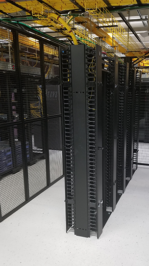 Row of racks in locking cage in a data center